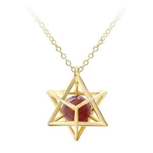 Sevenstonejewelry Natural Crystal Stone Openwork Fashion Anise Star Coldace Gold Stars geométricos 3D con piedra natural NE261F