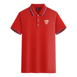 Sevilla FC hommes et femmes Polos en coton mercerisé à manches courtes revers respirant T-shirt de sport LOGO peut être personnalisé