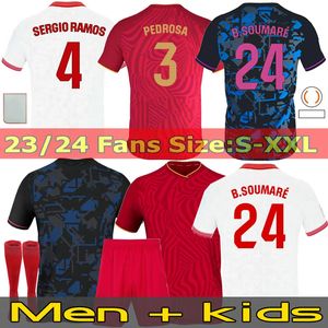 Séville FC 2023 2024 Maillots de football Sevillas final L.OCAMPOS SUSO JONG Maillot GUDELJ K.REKIK TECATITO MUNIR RAFA hommes enfants kit 23 24 maillot de football garçon ensembles à domicile 3ème