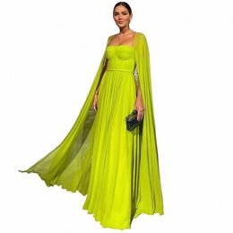 Sevintage Une Ligne Minit Vert Chiff Formelle Robes De Bal Femmes Lg Cap Manches Soirée Dres Culs Retour Événement Dr D27R #