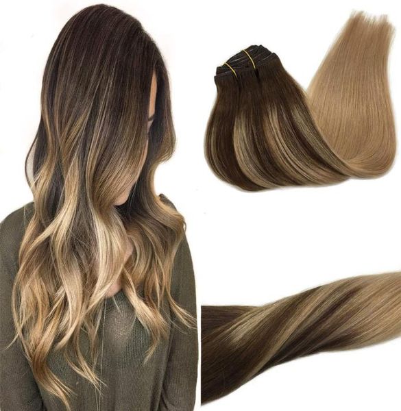 Cucire in fasci di capelli a doppia trama Slik Straight Highlights colore estensioni del tessuto brasiliano dei capelli umani Ombre Remy Hair Bundle 100g2245946