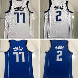 Couture Luka Doncic # 77 Kyrie Irving # 2 Basketball Jerseys Men Blue White City Jersey