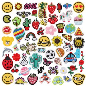 Sewing Notions 60 PCS Fruits Cartoon Applique Embroidered Patch on Kids Clothes DIY Iron On Patches for Clothing Stickers Animal Badges