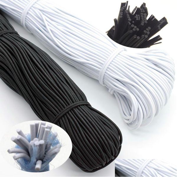 Nozioni di cucito Corda elastica rotonda di alta qualità Elastici in gomma Corda elastica bianca nera per cucire accessori per indumenti fai da te 1 mm 2 m