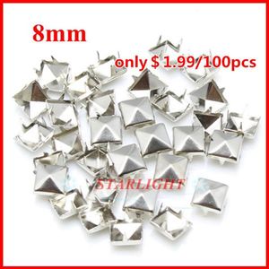 Nociones de costura o herramientas pernos y picos 8 mm Pyramid Stud plata Punk Rock DIY Remache Spike 1000 unids lot335t