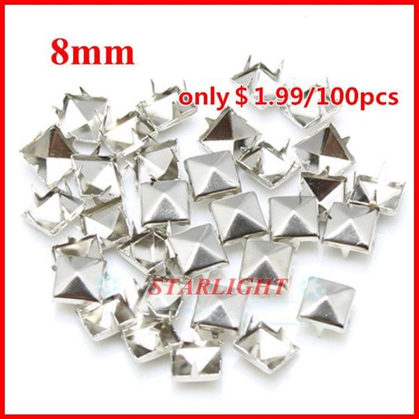 Nociones de costura o herramientas pernos y picos 8 mm Pyramid Stud plata Punk Rock DIY Remache Spike 1000 unids lot203l