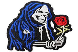 Nociones de costura rosa con calavera Reaper bordado hierro en parches para ropa chaquetas camisas parche personalizado 4067346