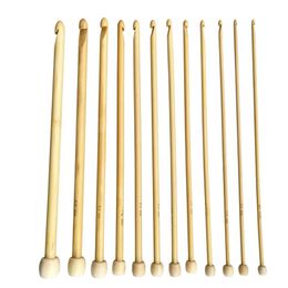 Naaien Begrippen Gereedschap 12 Stuks Set 25Cm Natuurlijke Kleur Bamboe Enkele Puntige Afghaanse Tunesische Haaknaalden Needles229p