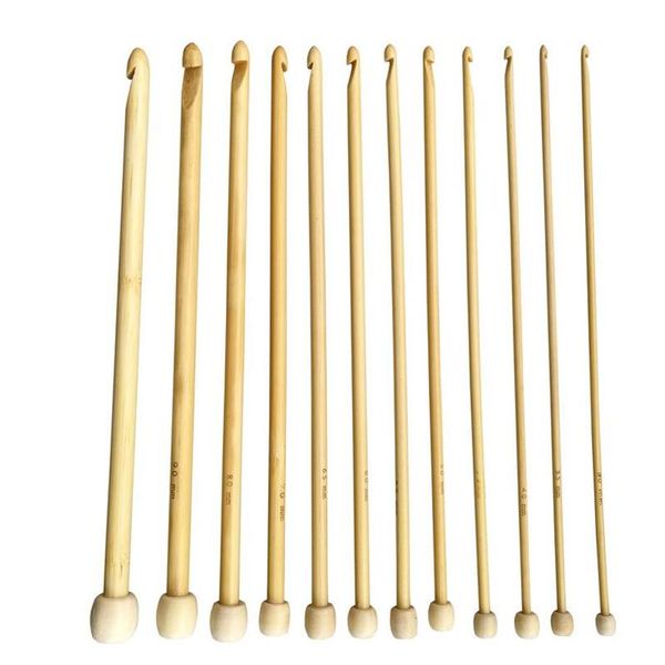 Herramientas para nociones de costura, juego de 12 Uds., 25Cm, Color Natural, bambú, punta única, ganchos de ganchillo tunecino afgano, agujas 245F