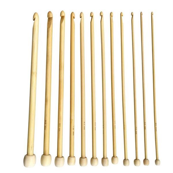 Herramientas para nociones de costura, juego de 12 Uds., 25Cm, Color Natural, bambú, punta única, ganchos de ganchillo tunecino afgano, agujas 254P