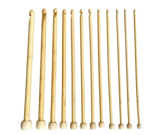 Herramientas de nociones de costura 12 piezas Set 25 cm Color natural Bambú Punta única Afgano Tunecino Ganchos de ganchillo Agujas 2694652