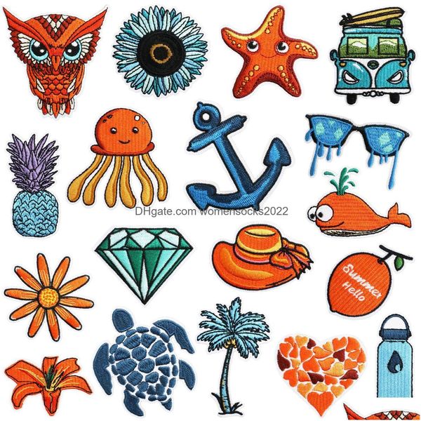 Notions de couture Outils 18 pièces Iron Ones Owl Méduse Motif brodé Applique Décoration Customes pour bricolage Jeans Vestes Clothi Dh1Sh