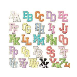 Naaimotions gereedschap 54pcs letter ijzer op a tot z alfabeten naaiappliques met glitter reparatie sticker voor kleding hoed diy ambacht dr. Dhnju