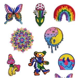 Outils de notions de couture 8 pcs fer sur Es Hippie Mushroom Mandala Broidered Colorf Boho Réparation Applique ACCESSOIRES DE CRAFT DIY POUR CLO DHM0Z