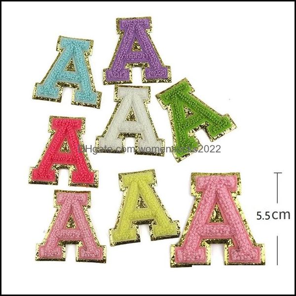 Nociones de costura Herramientas Ropa 5.5 Cm Letras Lentejuelas Chenille Parche bordado Alfabeto en parches Bolsas Sombreros Ropa Letra de fieltro Prenda Diy