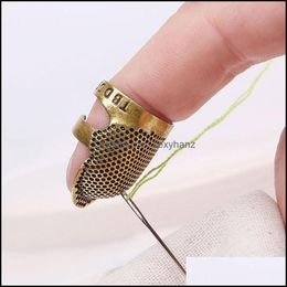 Naaipea Gereedschap Kleding Huis Gouden Vingerbeschermer Naald Diescherm Antieke ring Handwerkend metalen Stiksel Diy Crafts Aessories Drop
