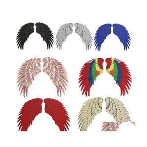 Naaipea Gereedschappen Goud Sier Rainbow Angel Wing Feather Parning Sew ijzeren 33,5x32cm voor kleding jeans shirt diy appliques drop dhdxs