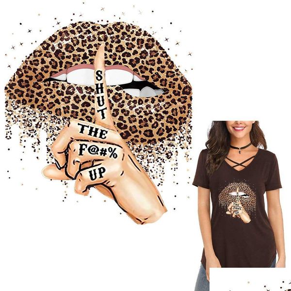 Herramientas de nociones de costura Iron en ES para diseño de ropa Lips de leopardo Press de prensa de calor lavable Pegatinas de transferencia térmica de bricolaje camiseta ja dhmbv