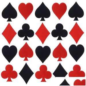 Outils de notions de couture Cartes à jouer Jeux de fer Ones Black Red Heart Embroideredes Spades Poker Appliques Pour Jeans Chapeaux Chaussures Clot Dhbck