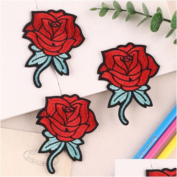 Nociones de costura Herramientas Red Rosees Hierro bordado en coser para ropa Vestido Sombrero Zapatos Decoración Diy Craft Repair Drop Delivery Appar Dhi9L