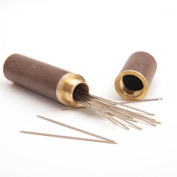 Herramientas de nociones de costura Soporte de tubo de aguja de sándalo Accesorios de cuero DIY Organizador de almacenamiento Herramientas de costura de remiendo de mano1