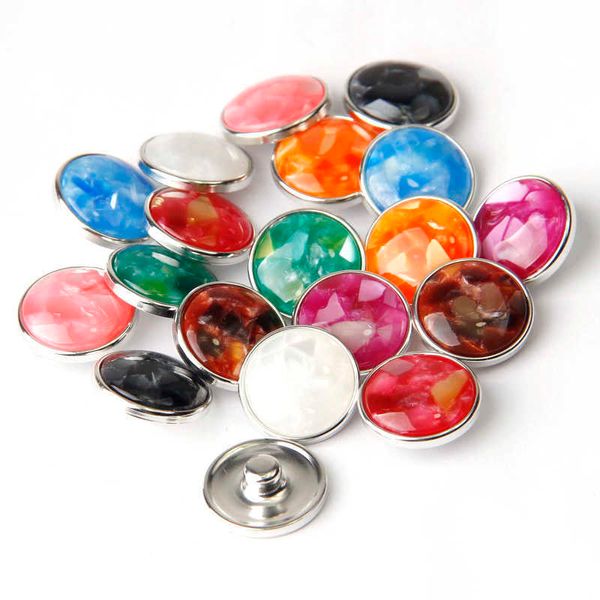 Herramientas de nociones de costura Venta al por mayor de 12 piezas / lote de cierres circulares de metal de 18 mm de piedra de resina mixta adecuados para pulseras de cierre y joyería de cierre de bricolaje femenino P230523