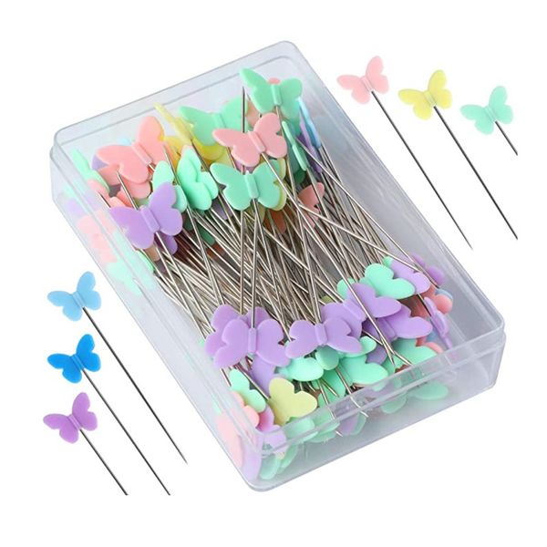 Pin de couture coucher l'outil d'outil de bouton de fleur tête droite épingles de couches de gilet quilting patchwork bricolage bijoux accessoires de décoration 100pcs / lot th0008