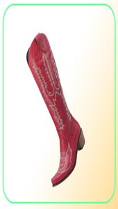 Couture bottes de Cowboy occidentales pour femmes talons hauts Cowgirl dames printemps automne chaussures longues genou Super taille J22080592526652490760