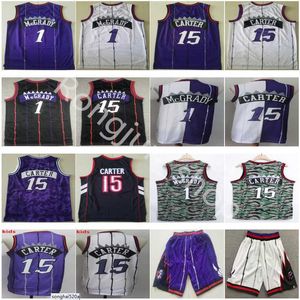 Genaaide mesh vintage mode heren basketbal Tracy 1 McGrady Vince Carter 15 jerseys paarse wit zwart blauw rode shirts shorts top q jerseys