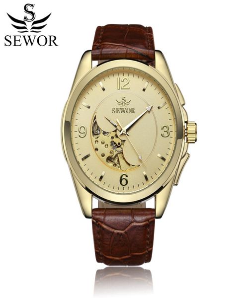 Sewor Luxury Automatic Selfwind Mens Automatic Watch Watch Sobrette en cuir Business montre-bracettes Watch Skeleton Mecanico Male SWQ485680252