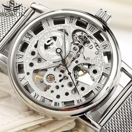 Sewor Mechanische Uhr Silber Mode Edelstahl Mesh-Armband Männer Skeleton Uhren Top Marke Luxus Männliche Armbanduhr J190706316K