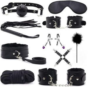 Kit de bondage sexuel BDSM, 10 pièces de jouets de retenue en cuir avec menottes, collier et poignets de cheville pour adultes et couples, pour des délices sensuels et des aventures provocatrices