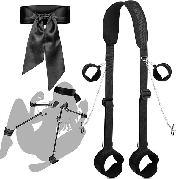 Sex Bondage BDSM Kit RESTRAINTES Ensemble avec des manchettes à main Boutes de jambe Cuffs Masque à l'œil au poigne