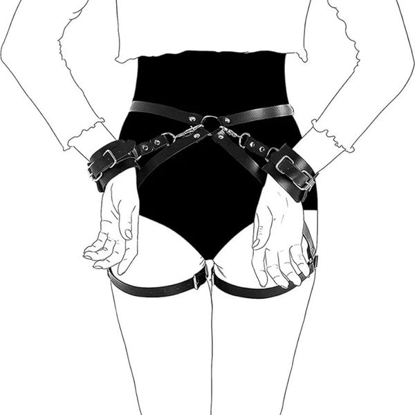 SEXE Bondage BDSM Juguetes Restricciones establecidas para pareja, cosas sexuales para parejas juguete sexual pervertido para mujeres con 2 manguitos de muñecas y correas de cintura de muslo, correas sexuales SM (negros)