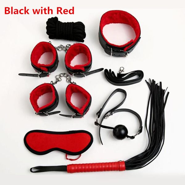 Sex Bondage Kit 7 Unids / set Productos Sexy Juegos para adultos Juego de juguetes sexuales Puños de mano Footcuff Whip Rope Blindfold para parejas Juguetes eróticos