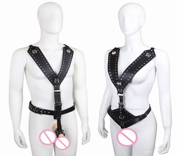 Correa de Bondage sexual para hombres y mujeres, arnés de cuero de PU, juegos BDSM, consolador con agujero ajustable, ropa erótica para adultos, correas incluidas Y04061458018