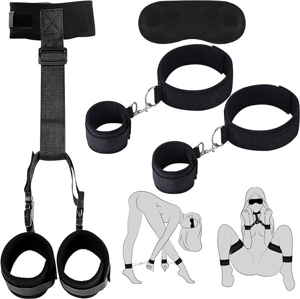 Bondage sexuel au poignet des cuisses de cuisses de cuisses BDSM Ensemble de contraintes, jouets sexuels pour les femmes au poignet des conduites de poignet, bracelets de jambe réglables, menottes, collier