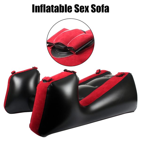 Muebles sexuales Ayuda inflable con correas Flocado PVC Juegos para adultos Pierna dividida Sofá Mat Herramientas para parejas Mujeres Silla Cama 230706