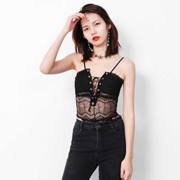 Sex Lace Bandage Jumpsuit Women Rompers Playsuit Spaghetti Riem Bacless Bodycon Overalls High Street Fashion Skinny Bodysuit 210608