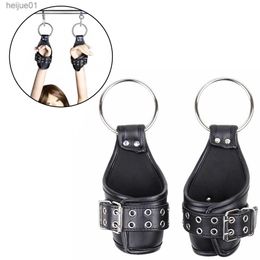 Sexe Cuir Cheville Poignet Suspension Poignets Retenue BDSM Bondage Sangle Garder Suspendu Menottes Suspendues pour Adulte Produit Érotique L230518