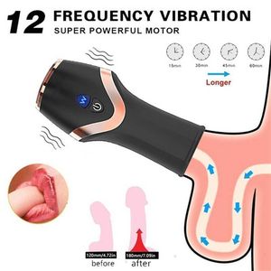 Masseur sexuel gland masculin hommes tasse de Masturbation vibrante 12 types de Vibration de fréquence jouet vibrateur en Silicone