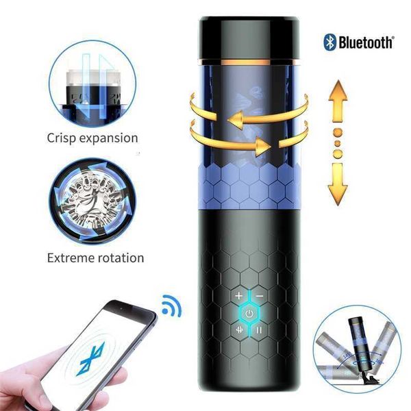 Masajeador sexual masturbador masculino Control Bluetooth taza de avión giratoria telescópica automática masturbación eléctrica Vagina Real