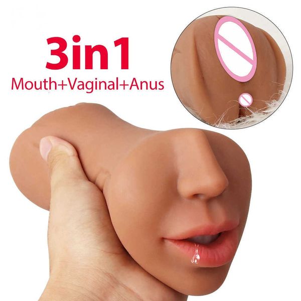 masseur sexuel masseur sexuel masseur sexuel pour hommes instrument célèbre à trois canaux moule inversé double tête nez et coin de la bouche produit en silicone tasse d'avion jouet sexuel