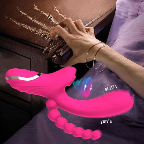 Sex Massager Juguete Sexual 3 en 1 Clítoris Sucker Consolador Vibrador Femenino para Mujeres g Punto Lengua Lamiendo Clítoris Estimulador de Vacío Anal para Adultos CXUN