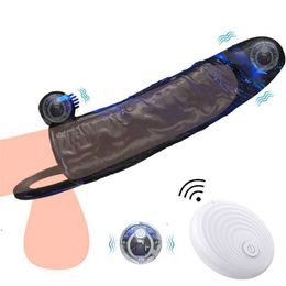 Masajeador sexual inalámbrico con Control remoto, vibrador de manga de pene reutilizable, anillo para pene retardante de agrandamiento masculino, cubierta vibratoria para pene