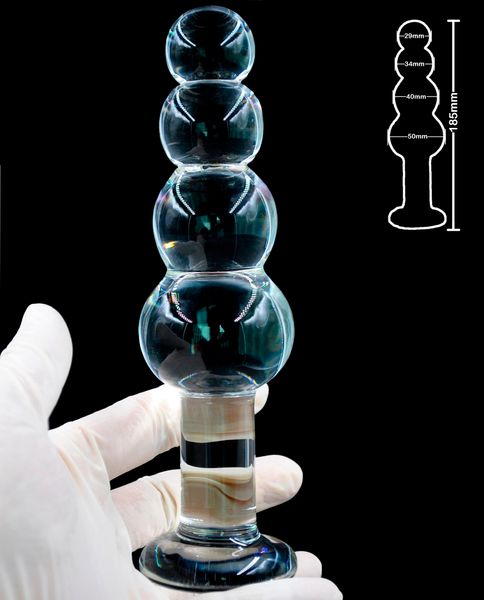 Sex MassagerLarge Beads Ball Pyrex Glass Pene Anal Consolador Butt Plug Crystal Artificial Male Dick Masturbador Adulto Sex Toy para Mujeres Hombres Gay 17308