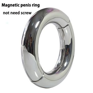 Sex MassagerMagnet Open En Dicht Metalen Cock Ringen Rvs Balzakstretcher Gewichten Mannelijke Penis Ring Adult Sex Toys voor Mannen Cockring Y18110302