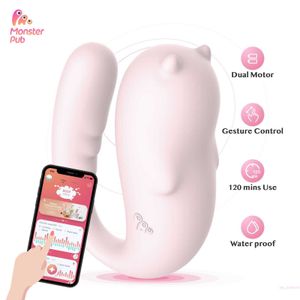 Monster Pub 2 Opgewonden G-Spot vibrator voor vrouwen Dual Motor Oplaadbare clitoris Bluetooth-vibrators Seksspeeltje (roze) X0602