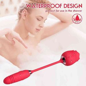 Sex massagerNXY Vibrators Nieuwe 2 in 1 Clitoris Zuigen Rose Stak Dildo Stimulator Massage Hoofd spot Speeltjes voor Vrouwen 0107