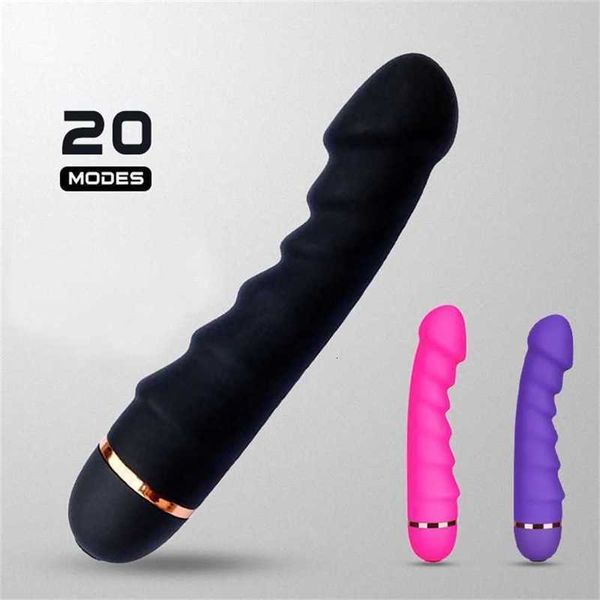 Masajeador sexual Juguete sexual Estimulador del clítoris del punto G Vibrador de 20 frecuencias Silicona femenina Adulto Realista Pene Motor fuerte Masturbador O2TN